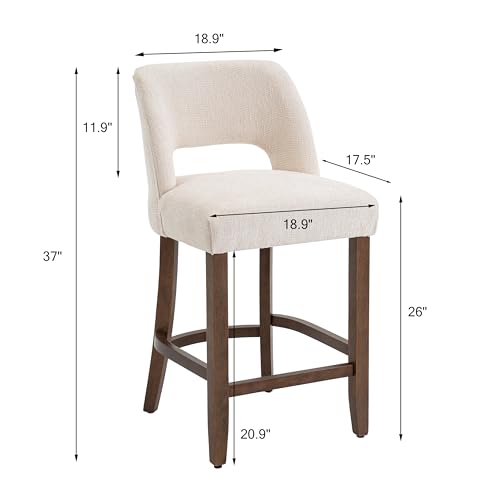VKNOW Bar Stools Set of 6, 26" Fabric Counter Height Bar Stools, Beige | Modern Upholstered Counter Stools with Rubberwood Legs for Kitchen Island Dining Room Bar - color: Beige, size: Set of 6