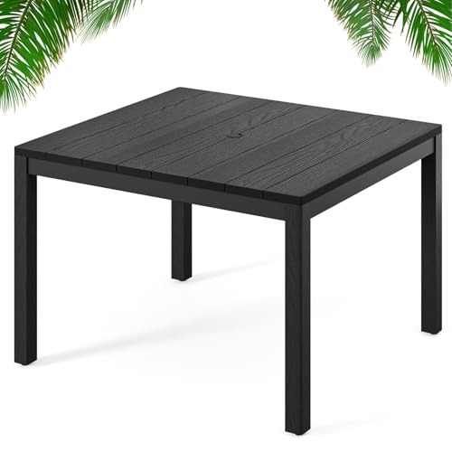Outdoor Dining Table, Weatherproof 34" Square HIPS Patio Dining Table for 4, with 2" Umbrella Hole, Outdoor Table for Backyard Deck Poolside, Black - size: 34" table