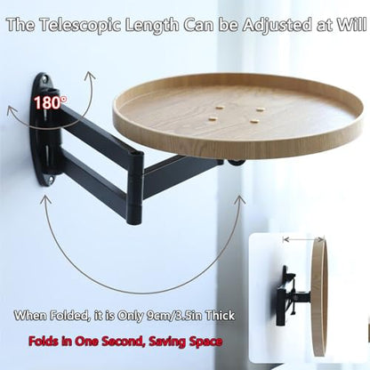 Retractable Wall Mounted Folding Table, 11.8" Adjustable Small Folding Round Desk with Retractable Aluminum Alloy Brackets for Bedroom Bathroom Balcony Living Room Saving (Oak Color) - color: Oak Color