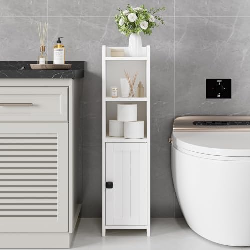 Lomojo Small Bathroom Storage Cabinet Corner, 7.87"Dx7.87"W x31.5"H (White) | Freestanding Narrow Toilet Paper Holder, Organizers for Bathroom Small Spaces Floor Cabinet with Adjustable Shelves and Door - color: White