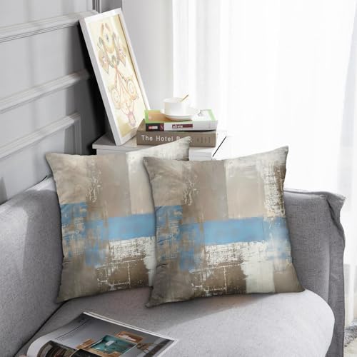 Throw Pillow Covers Set of 2, 18 x 18 Inch, Brown Beige Blue | Abstract Modern Art Outdoor Decorative Square Pillow Cases Couch Cushion Case for Couch Bed Sofa Living Room Home Decor - color: Blue Brown, size: 18" x 18" (Pack of 2)