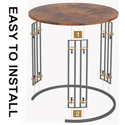 Nesting Side Tables Round Set of 2, Solid Wood End Tables Narrow with Storage Industrial Small Bedside Table Night Stand for Living Room, Bedroom, Sofa