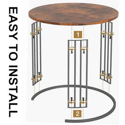 Nesting Side Tables Round Set of 2, Solid Wood End Tables Narrow with Storage Industrial Small Bedside Table Night Stand for Living Room, Bedroom, Sofa
