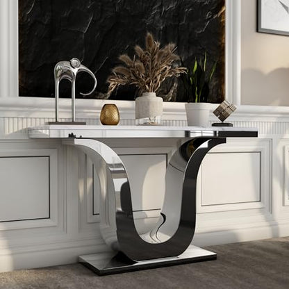 Silver Console Table, White and Silver Living Room Sofa Table, 50" Modern Console Table for Entryway, Living Room, Office, Foyer, Front Hall, Hallway - color: Silver