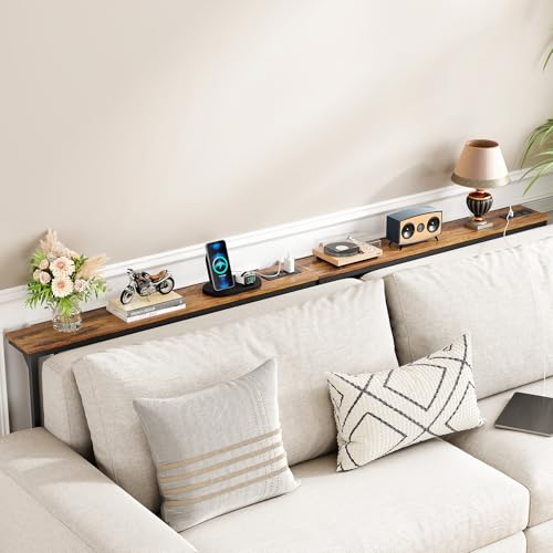 Kitstorack Narrow Console Table Behind Sofa Couch, Design with Adjustable Height (25"-33") & Power Outlets, Small Entryway Table - 5.9" D x39.4 L, Rustic Brown - color: Rustic Brown, size: 5.99"Deep