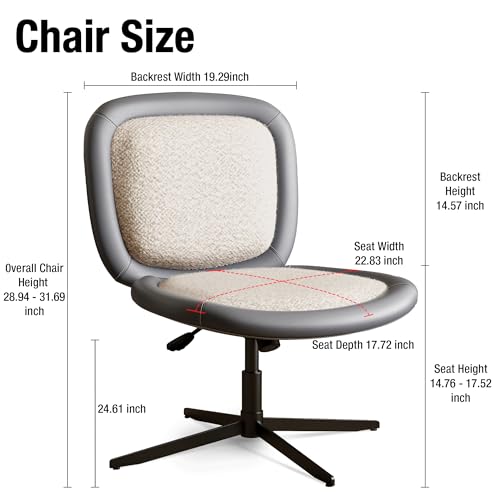 Nordic Armless Ergonomic Office Chair with Wheels, Diamond Tufted PU Leather Computer Chair, Adjustable Height Desk Chair with Solid Wood Back for Small Home Office (No Wheels-Beige) - color: No Wheels-beige