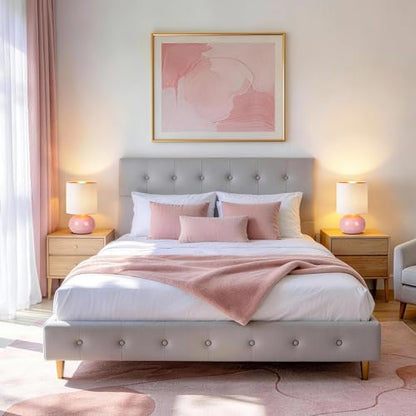 Hamucd Ceramic Table Lamps Set of 2, Modern Classic Bedside Lamps for Nightstand, Small Table Lamp for Bedroom Living Room Desk End Table (Pink) - color: Pink