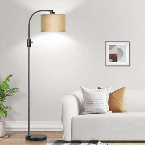 Nintiue Upgraded Modern Arc Dimmable Tall Standing Floor Lamp with Champagne Shade, 1200 Lumens LED Bulb Included, for Living & Reading Room, Bedroom, Office & Nursery, Black - color: Matte Black-Champagne Shade