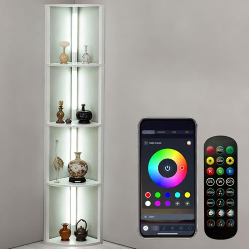 RGBCW Floor Lamp with Shelves, LED Smart Modern Floor Lamp with Music Sync, Color Changing Corner Display Shelf Lamp, Standing Lamp with Shelves for Living Room and Bedroom, Office, White - color: White