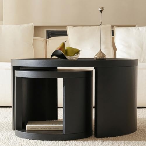 Round Nesting Coffee Table Set of 2, 31.5 and 18 in, Black | Round coffee table set, nesting tables for living room, use separately, space-saving design - color: Black