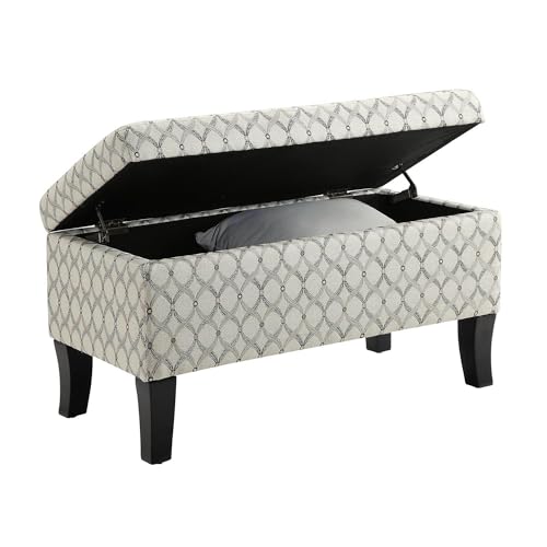 Convenience Concepts Designs4Comfort Winslow Storage Ottoman Bench 32" - Transitional Upholstered Footstool & Seat, for Living Room, Entryway, Hallway, & Bedroom, Ribbon Pattern Fabric - color: Ribbon Pattern Fabric