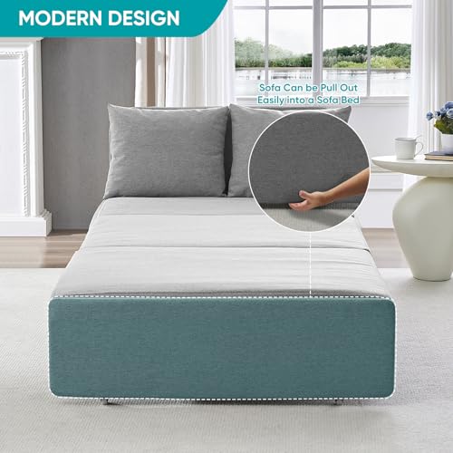 BALUS 43" W Twin Pull Out Sofa Bed Couch Loveseat Sleeper Sofas with Pullout Beds, 2 in 1 Convertible Guest Sleepers Sofabed with Pillows and Tri-fold Mattress for Living Room Apartment, Light Grey - color: Light Grey, size: Twin