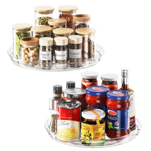 LAMU 2 Pack Lazy Susan Organizer 9 inch Lazy Susan Turntable for Cabinet, Rotating Spice Organization for Cabinet, Kitchen, Table Top, Countertop, Pantry Fridge Organizers and Storage, Clear - color: Clear, size: 9 inch