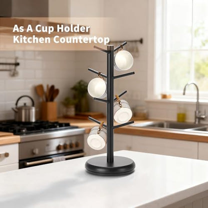BAMBANG Mug Holder, 360° Rotating Mug Tree Holds 8 Coffee Cups, Space Saving Mug Rack with Stable Base for Kitchen Coffee Bar - color: Black
