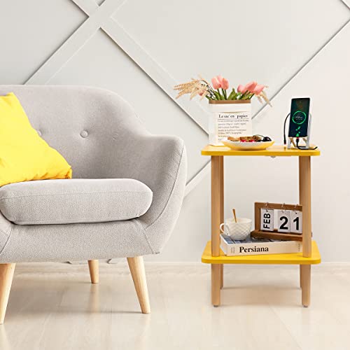 FORAOFUR End Table Nightstand with USB Ports and Outlets | Clean Scandinavian-inspired design, USB &outlets, lightweight and portable, scratch-resistant coating, holds up to 50 lbs - color: Yellow