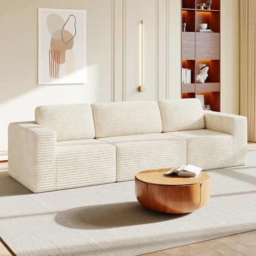 Vesgantti 119" Modular Sectional Sofa, Corduroy Cloud Couch with Deep Seating & Spring Support, 3 Seater Flexible Layout Sofa, Boneless Couch for Living Room & Apartment, No Assembly Required, Beige - color: 119" - 3 Seater Beige
