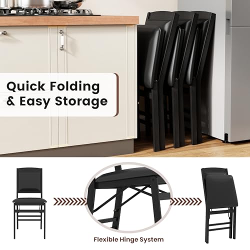Giantex Folding Dining Chairs Set of 4, Black Wood Kitchen Chair w/Padded Seat, Solid Wood Frame, Max Load 400 Lbs, No Assembly, Easy to Store Foldable Wooden Dining Chairs for Apartment, Small Space - color: Black-padded Back