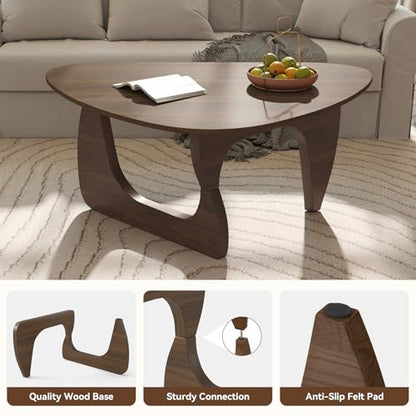 Modern Wood Coffee Table, Triangle Center Table with Premium Wooden Top& Unique Base, 42.5” Small Mid Century Tea Tables for Living Room, Apartment, Office,Walnut - color: Walnut, size: Large 42.5*28.5*15.7in