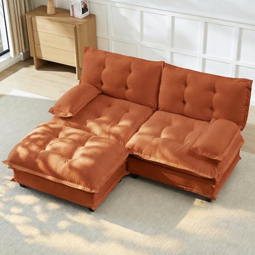 Modular L-Shaped Sofas for Living Room,Roomy Loveseat Couch with Ottoman,Small Chenille Love Seat Cloud Couches,Modern Tufted 2-Seat Sectional Sofa for Small Spaces - color: Orange, size: 2+1