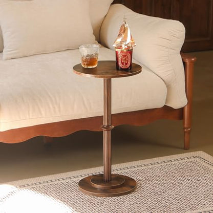 MaxSmeo Drink Table, Small Side Table for Small Spaces, Modern Round End Table with Fluted Wood Leg, Rustic Brown - color: Rustic