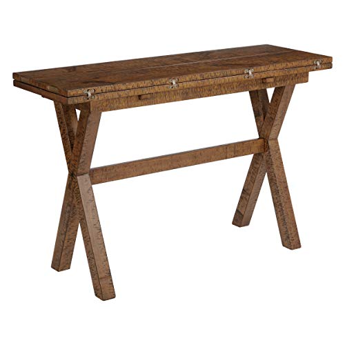 OSP Home Furnishings McKayla Flip-Top Expanding Desk to Dining Table, Distressed Brown Finish