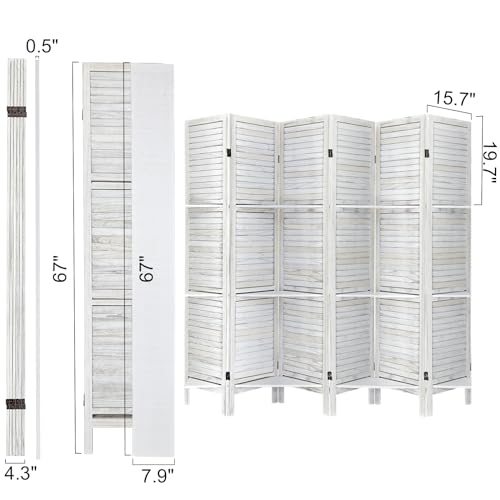 RHF Panel 5.6 Ft Tall Partition Wood Room Divider, Wood Folding Room Divider Screens, Panel Divider&Room Dividers, Room Dividers and Folding Privacy Screens with Shelves (Coconut, 6 Panel) - color: Coconut, style: 6 Panel