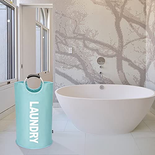 DOKEHOM 90L Large Laundry Basket Bag, Collapsible Tall Hamper, Light Blue | Freestanding tall washing bin & foldable laundry bag. High-capacity clothes storage basket with durable sturdy handles - color: Light Blue, size: 90L