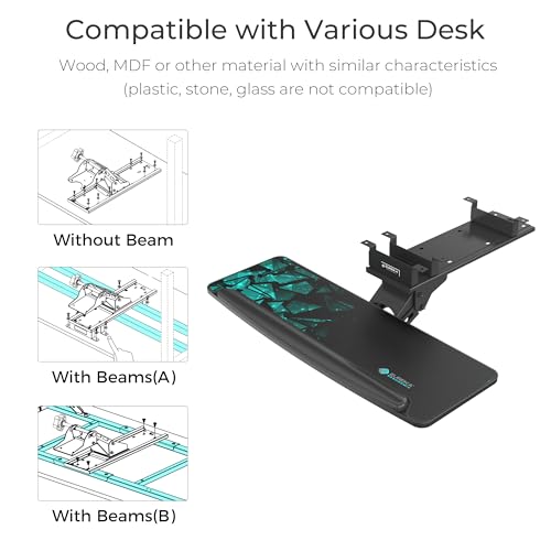 EUREKA ERGONOMIC Height Adjustable Mouse & Keyboard Tray Under Desk, 28x10'' Large Slide Out Swivel Tilt Computer Keyboard Drawer with Pad for Gaming Home Office, Dual Mount - color: Black & Green, size: 28 Inches