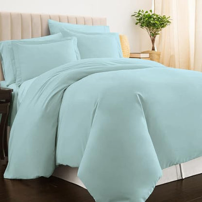 Pizuna 100% Cotton Twin Duvet Cover Set 400 Thread Count Baby Blue | Long Staple Combed Cotton Sateen Weave 2 Piece Luxurious Cool Twin Comforter Cover with Hidden Button Closure - color: 11 Baby Blue, size: Twin