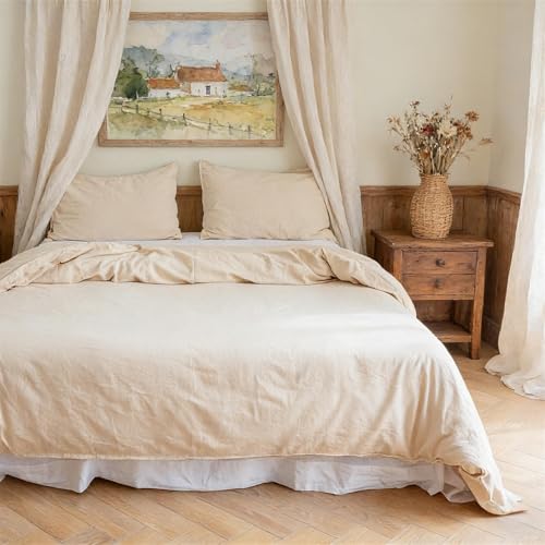 BISELINA French Linen Duvet Cover Set 3pcs with Hidden Zipper Closure Natural Flax Cotton Blend Solid Color Soft Breathable Luxury Farmhouse Bedding -Full Size, Linen/Beige - color: Linen, size: Full