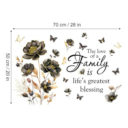 2 Sheets Family Wall Art Decal Floral Quote Family Life's Greatest Blessing Wall Stickers Removable Wall Decor for Living Room Bedroom