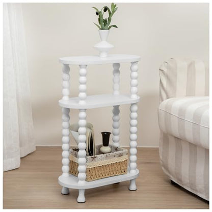 3-Tier Narrow Side Table, Slim End Table for Small Spaces | Skinny wooden side table with shelf storage. Ideal as living room accent or bedroom nightstand.Easy assembly, space-saving - color: White