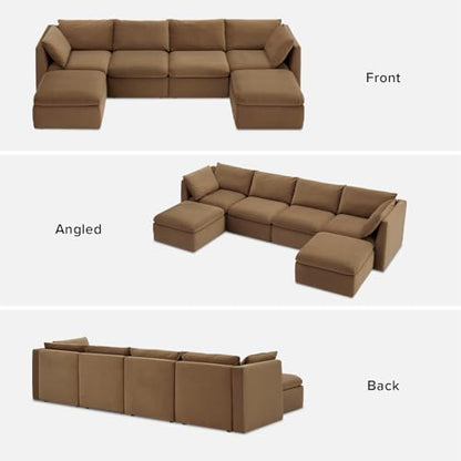 mopio Oversized Modular Sectional Sofa with Fully Removable Covers and Storage, Convertible U, L-Shaped and Sleeper Sectional, Modern Couches with Ottoman Chaise (Hazelnut Velvet, 6 Seats, U) - color: [Gen 2] Hazelnut Velvet, size: 6 Seats, U