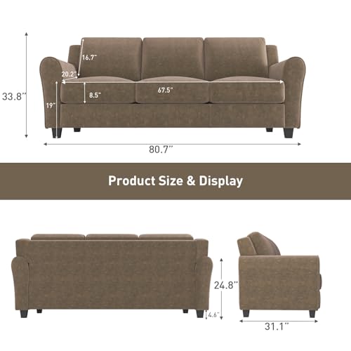 Bonzy Home 2 Piece Sofa Set, 2-Seater & 3-Seater Sofa Couch, Modern Comfy Living Room Set with Thick Cushion, Ideal for Apartment Office, Brown - color: Brown, size: 80.7" + 58"(3 + 2 Seat)