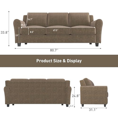 Bonzy Home 2 Piece Sofa Set, 2-Seater & 3-Seater Sofa Couch, Modern Comfy Living Room Set with Thick Cushion, Ideal for Apartment Office, Brown - color: Brown, size: 80.7" + 58"(3 + 2 Seat)