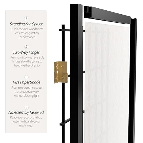 4 ft. Short Window Pane Shoji Screen - Black - 4 Panels - color: Black, size: 4 Panels