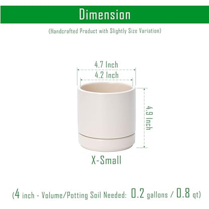D'vine Dev 2-Pack Ceramic Pots with Saucers, Oatmeal, 4.7 in, 94-V-B-8 | Modern Cylinder Design, Glazed Ceramic, Drainage Hole & Saucer Included, High Temperature Fired, Elegant Home Accent - color: Oatmeal, size: 4.7 Inch