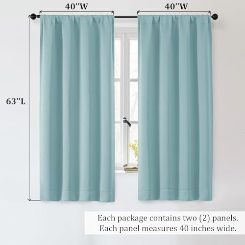 Sally Aqua Blackout Curtains for Bedroom 63 Inch Length 2 Panels, Solid Thermal Insulated Energy Saving Rod Pocket Window Treatment Drapes, W40 x L63 Inch, Aqua - color: Aqua, size: 40"W x 63"L (Pack of 2)