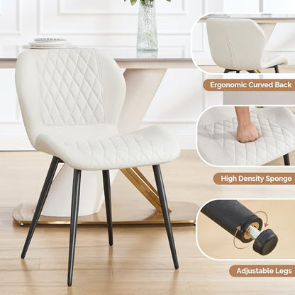 Dining Chairs Set of 3, Comfy Modern Dining Chairs with Thick Cushions, Upholstered Fabric Kitchen Side Chairs with Adjustable Metal Legs for Dining Room (Beige) - color: Beige, size: Set of 3