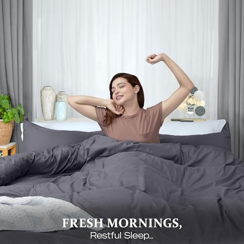 Duvet Cover Full, 3 Piece Cotton Like Polyester With Zipper Closure, Grey | Extra Soft and Breathable, Wrinkle & Fade Resistant, Includes Duvet Cover and 2 Pillow Shams, Comforter Not Included, OekoTex - color: Grey, size: Full - Duvet Cover Set
