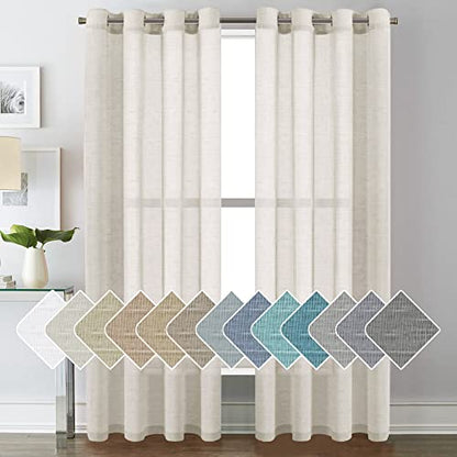 H.VERSAILTEX Natural Linen Sheer Curtains Flax Linen Blended Curtain Panels Living Room, Nickel Grommet Semitransparent Semi-Sheer Soft Privacy Drapes, Natural, 84 inches Long 2 Panels - color: Natural, size: 52"W x 84"L (Pack of 2)