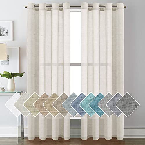 H.VERSAILTEX Natural Linen Sheer Curtains Flax Linen Blended Curtain Panels Living Room, Nickel Grommet Semitransparent Semi-Sheer Soft Privacy Drapes, Natural, 84 inches Long 2 Panels - color: Natural, size: 52"W x 84"L (Pack of 2)