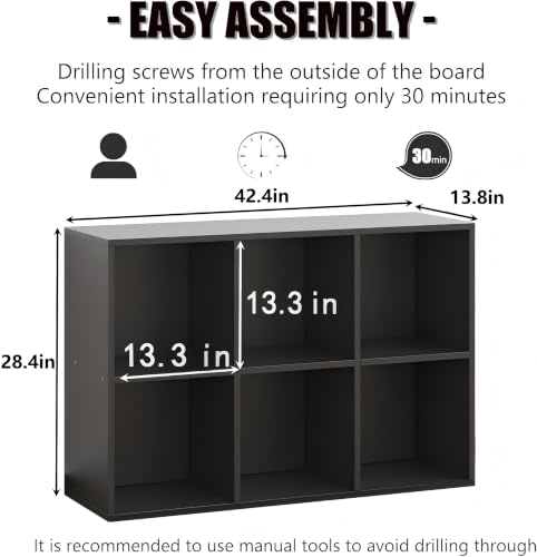 Wooden 6 Cube Storage Organizer with Closed Back Panel,White Cube Shelf Cubby Storage Organizer with Compartments for Living,Bookshelf, Easy to Install (Black, 6 Cube-13in) - color: Black, size: 6 Cube-13in