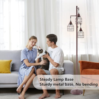9MMML Floor Lamp for Living Room, Farmhouse Industrial Dimmable Floor lamp, 3 Lights Metal Cage Tree Standing Lamp,68", 3Pcs LED Bulbs Included - color: Oil Rubbed Bronze B