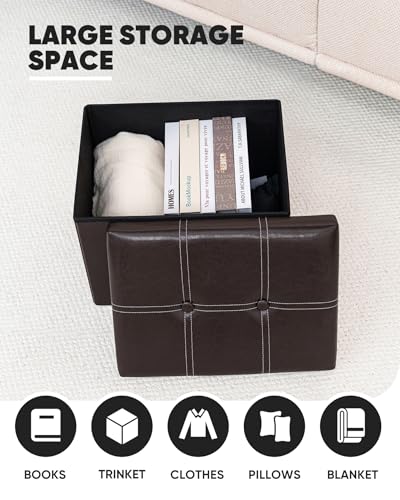 B FSOBEIIALEO Folding Storage Ottoman Cube, Faux Leather Footrest Seat Coffee Table, Brown 16.5"x12.6"x12.6" - color: Brown 16.5"x12.6"x12.6"
