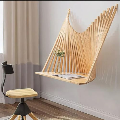 Wall Mounted Drop-Leaf Table - Fold Down Floating Laptop Desk, Wood Foldable Wall Desk for Small Spaces, Ideal for Home Office and Bedroom - Space-Saving Solution