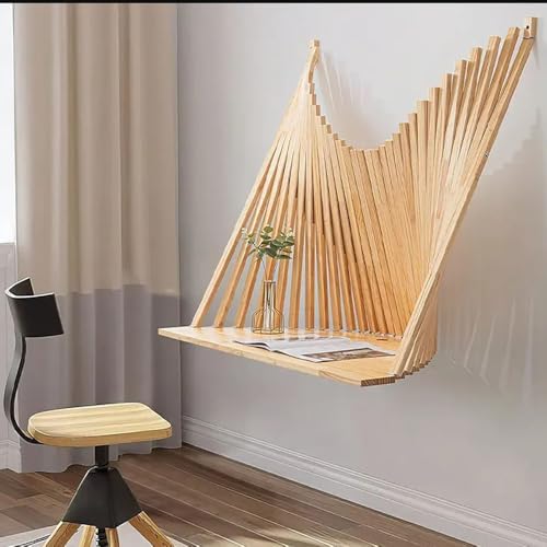 Wall Mounted Drop-Leaf Table - Fold Down Floating Laptop Desk, Wood Foldable Wall Desk for Small Spaces, Ideal for Home Office and Bedroom - Space-Saving Solution