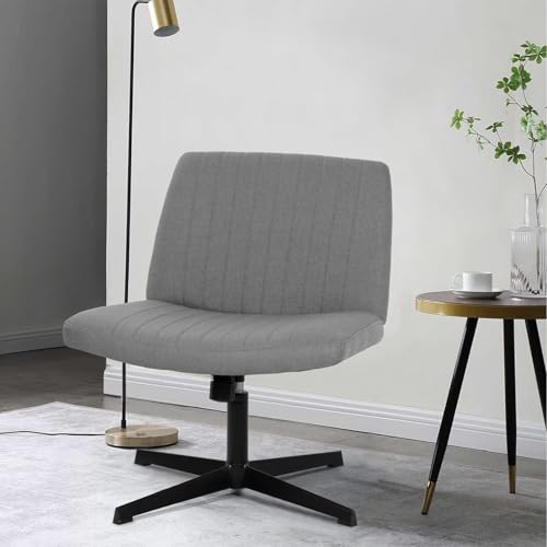 Criss Cross Chair, Armless Cross Legged Office Chair, Comfortable Vanity Chair with Back, Fabric Adjustable Wide Swivel Criss Cross Desk Chair for Home Office, Grey - color: Grey