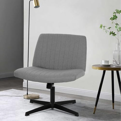 Criss Cross Chair, Armless Cross Legged Office Chair, Comfortable Vanity Chair with Back, Fabric Adjustable Wide Swivel Criss Cross Desk Chair for Home Office, Grey - color: Grey