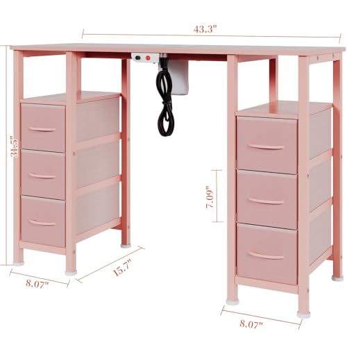 Manicure Table Nail Desk for Nail Tech, Nail Beauty Table w/Electric Dust Collector & 6 Storage Drawers & Open Shelves for Home, Workshop, Makeup Beauty Salon Workstation (Pink) - color: Pink